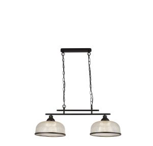 Highworth 2Lt Pendant - Black Metal & Holophane Style Glass