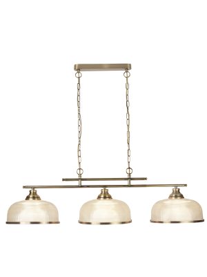 Bistro II 3Lt Pendant-Antique Brass & Holophane Style Glass
