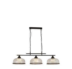 Highworth 3Lt Pendant - Black Metal & Holophane Style Glass