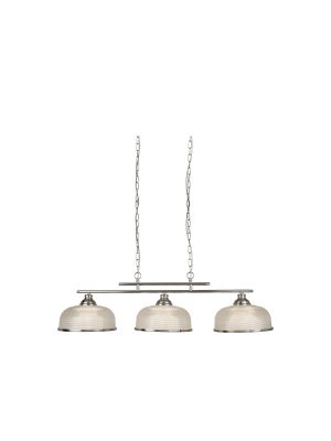 Bistro II 3Lt Pendant - Satin Silver & Holophane Style Glass