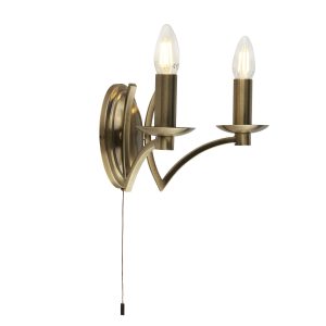 Ascot 2Lt Wall Light - Antique Brass Metal