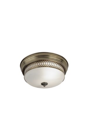 Edinburgh 2Lt Flush  - Antique Brass Metal & Acid Glass
