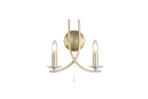 Ascona 2Lt Wall Light, Satin Brass Metal & Glass