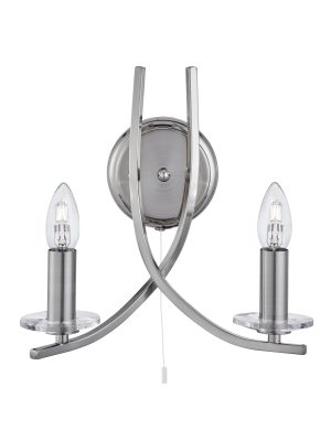 Ascona 2Lt Wall Light - Satin Silver & Clear Glass Sconces