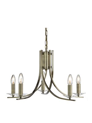 Ascona 5Lt Pendant - Antique Brass Metal & Glass