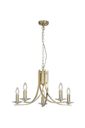 Ascona 5Lt Pendant, Satin Brass Metal & Glass
