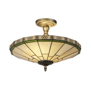 New York 2Lt Semi-Flush - Brass Metal & Stained Glass