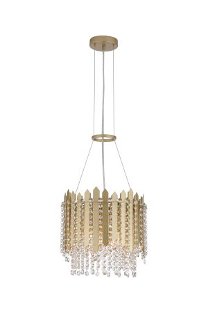 Spear 5Lt Pendant, Gold Metal with Clear Crystal