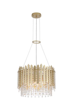 Spear 8Lt Pendant, Gold Metal with Clear Crystal