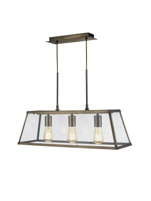 Voyager 3Lt Bar Pendant - Antique Brass Metal & Glass