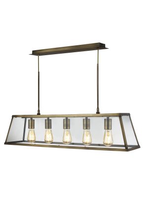 Voyager 5Lt Bar Pendant - Antique Brass Metal & Glass