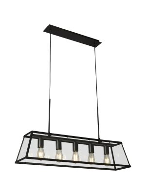 Voyager 5Lt Bar Pendant - Black Metal & Glass