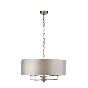 Knightsbridge 5Lt Pendant - Satin Silver & Faux Silk Shade