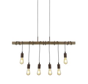 Barn 6Lt Pendant - Black Metal & Wood