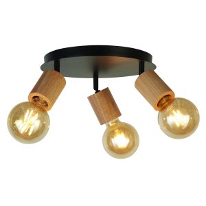 Spinny 3Lt Round Spotlight - Wood & Matt Black Metal