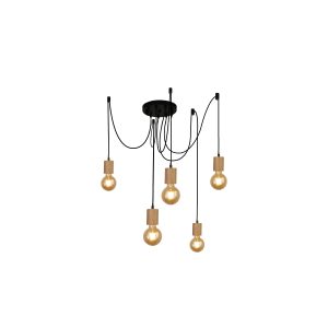 Spinny 5Lt Pendant - Wood & Matt Black Metal