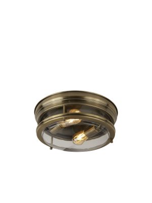 Glasgow 2Lt Flush  - Antique Brass Metal & Clear Glass