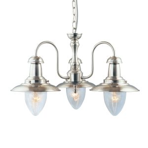 Fisherman II 3Lt Pendant - Satin Silver & Clear Seeded Glass