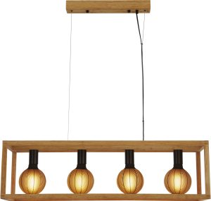 Square 4Lt Pendant - Natural Wood & Black Metal