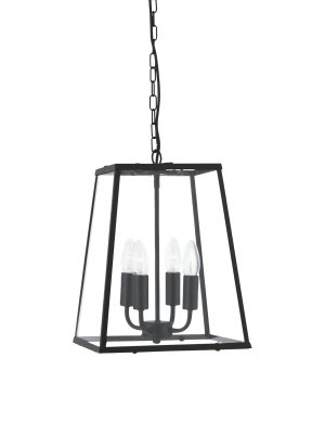 Lantern Noir 4Lt Pendant - Black Metal & Clear Glass