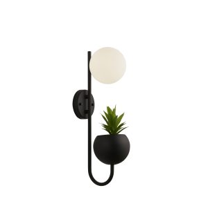 x Lunar Wall Light - Black Metal & Opal Glass