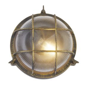 Bulkhead Round Outdoor Light -Black Gold Metal & Clear Glass