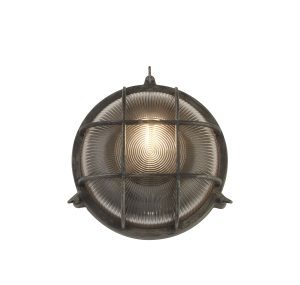 Bulkhead Round Outdoor Light-Black/Silver Metal & Clear Glas