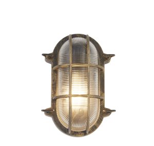 Bulkhead Oval Outdoor Light - Black Gold Metal & Clear Glass