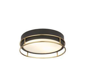 Phoenix 2Lt Flush - Black, Brass Metal & Frosted Glass
