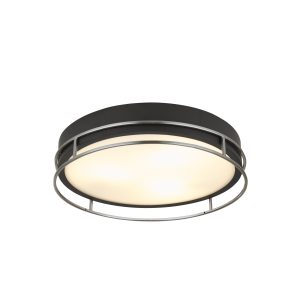 Phoenix 3Lt Flush -Black, Chrome Metal & Frosted Glass Diffu