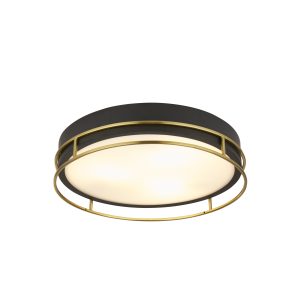 Phoenix 3Lt Flush - Black, Brass Metal & Frosted Glass