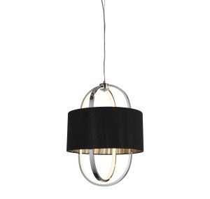 Madrid Pendant - Chrome Metal, Glass & Black Fabric Shade