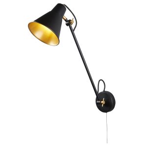 Swing Arm Wall Light - Matt Black & Gold Metal