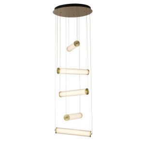 Clamp 5Lt LED Multi-Drop Pendant Gold Metal Clear & Opal
