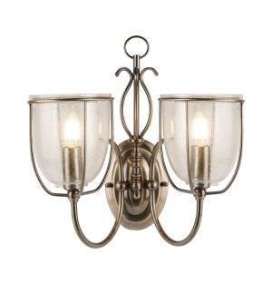 Silhouette 2Lt Wall Light - Antique Brass & Seeded Glass