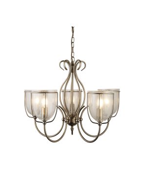 Silhouette 5Lt Pendant - Antique Brass Metal & Seeded Glass