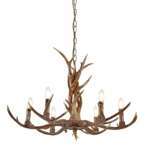 Stag 6Lt Pendant - Brown Resin