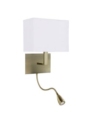 Hotel Wall Light- Antique Brass Metal & White Fabric