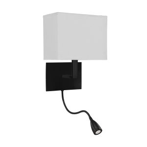 Hotel Wall Light - Matt Black Metal & White Fabric Shade
