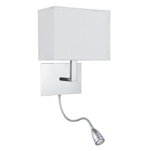 Hotel Wall Light - Chrome Metal & White Fabric Shade