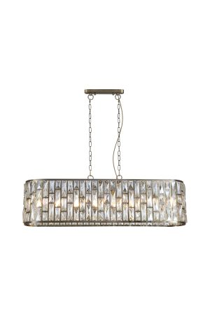 Bijou 8Lt Oval Diner Pendant Antique Brass Metal & Champagne
