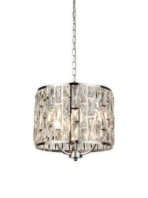 Bijou 3Lt Pendant - Chrome Metal & Crystal Glass
