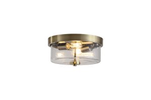 Preston 2Lt Flush, Antique Brass with Seeded Glass