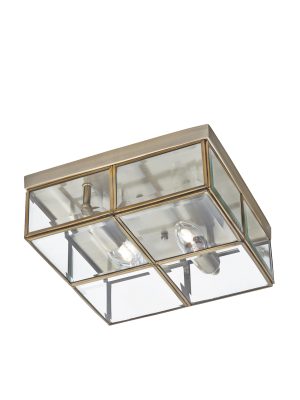 Pisa 2Lt Flush - Antique Brass Metal & Clear Bevelled Glass
