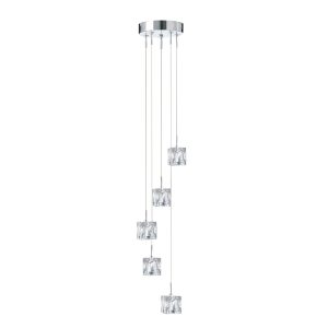 Ice Cube 5Lt Multi-Drop Pendant - Chrome Metal & Glass