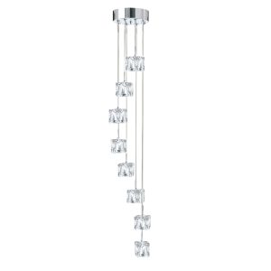 Ice Cube 8Lt Multi-Drop Pendant  - Chrome Metal & Glass
