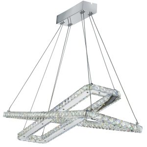Clover 2Lt LED Pendant - Chrome & Clear Glass