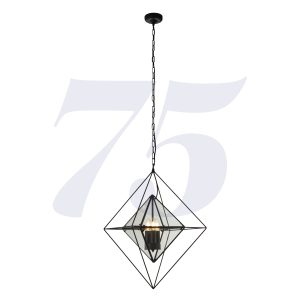 Diamond 3Lt Pendant - Black Metal & Clear Glass