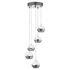 Ice Ball 5Lt Multi-Drop Pendant - Chrome Metal & Glass
