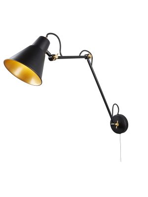 Swing Arm Wall Light - Matt Black & Gold Metal